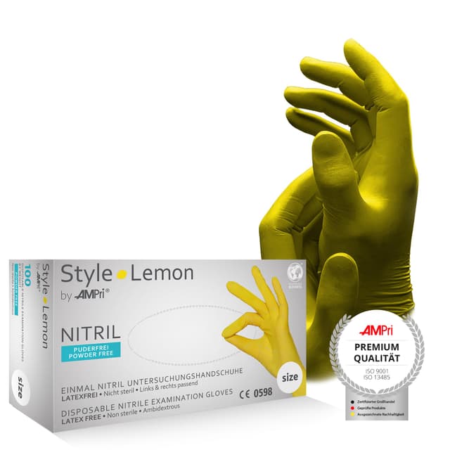 Angebot: AMPri Nitrilhandschuhe, gelb, 100 Stück/Box, Größe M, puderfrei