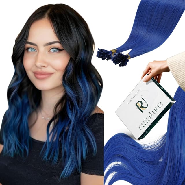 RUNATURE Echthaar Extensions Bondings Blau 50cm U Tip Extensions Echthaar Bondings 25g Invisible Haarverlängerung 👩‍🦰💙