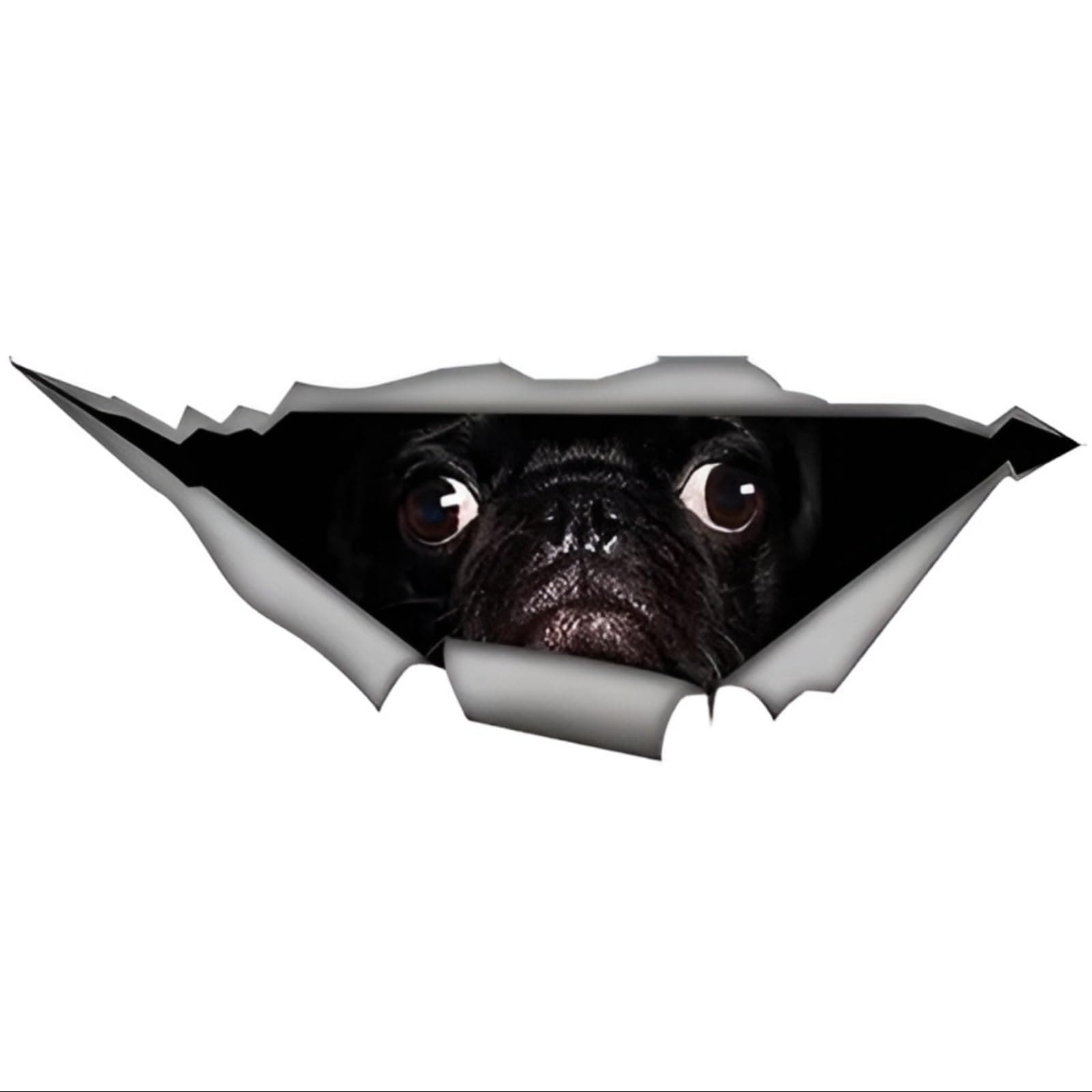 Autoaufkleber 22cm Mops Aufkleber Schwarz 3D Zerrissen Reflektierende Auto Aufkleber Black Pug Car Sticker
