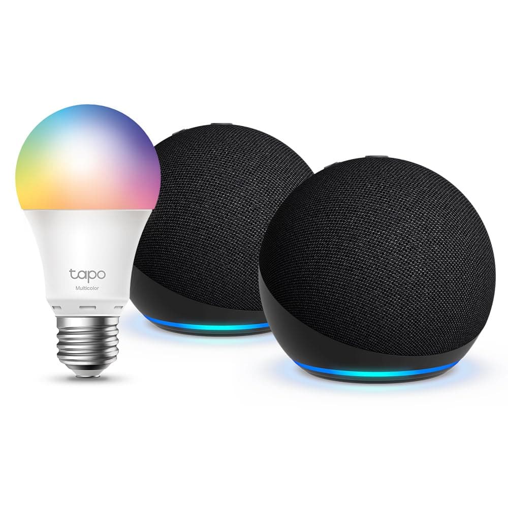 Angebot: Echo Dot (Neueste Generation) | Anthrazit, 2er pack + Tapo L530 EA Smart Bulb (E27)