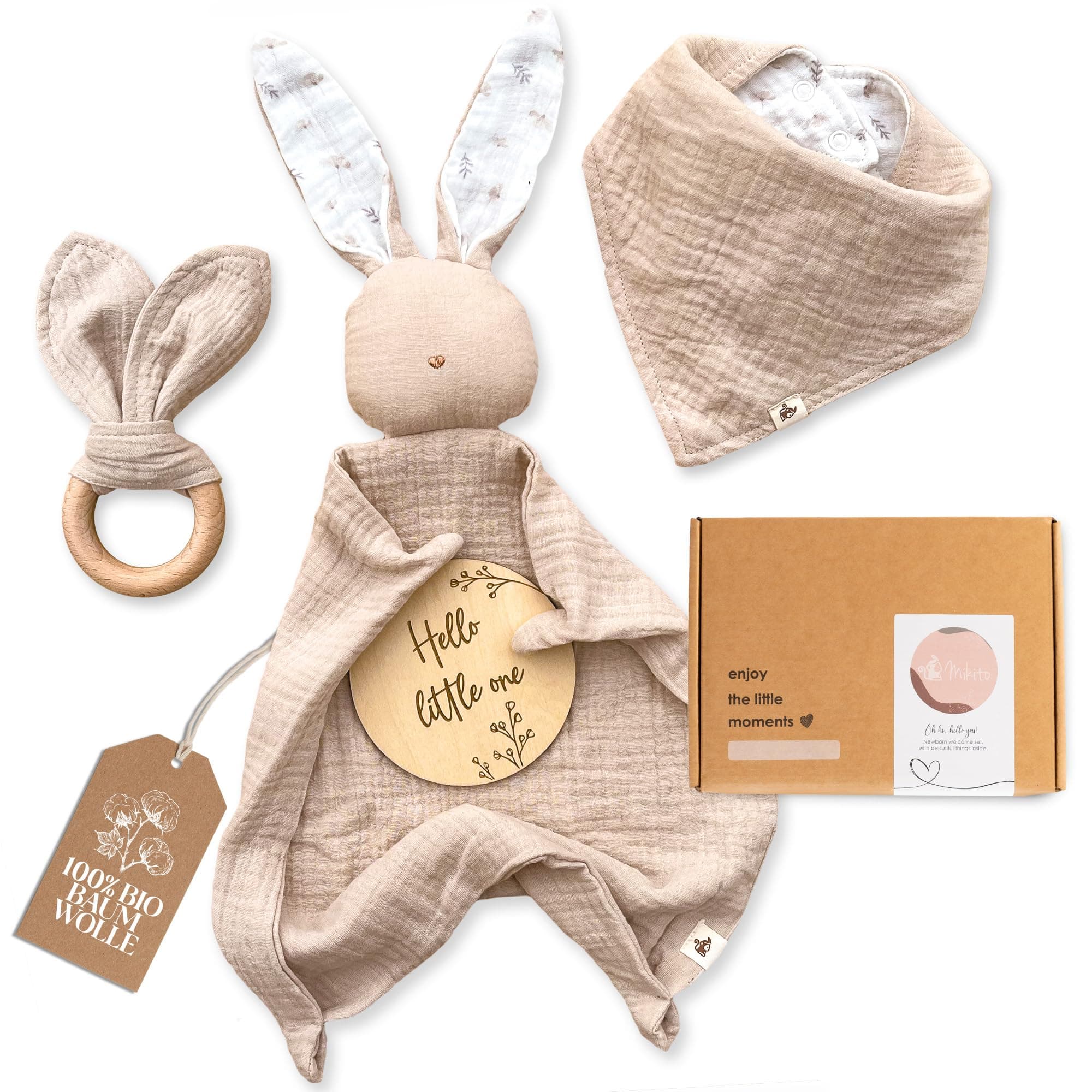 Mikito Baby Geschenk Junge & Mädchen - Geschenkbox mit 4 Artikeln 🎁
