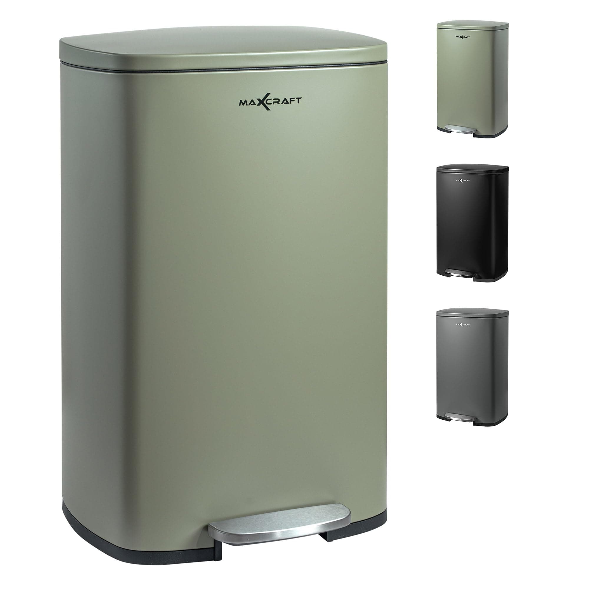 🌿 MAXCRAFT Mülleimer 50 Liter in Grün - Treteimer für Küche, Badezimmer oder Büro 🚮