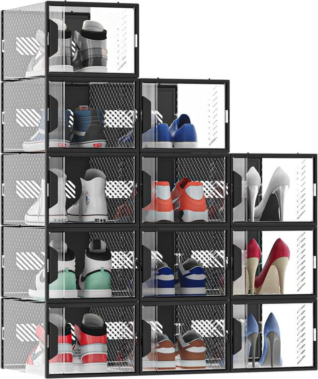 12er Pack Stapelbare Schuhboxen mit Magnettür - Organisieren Sie Ihre Schuhe stilvoll! 👟📦