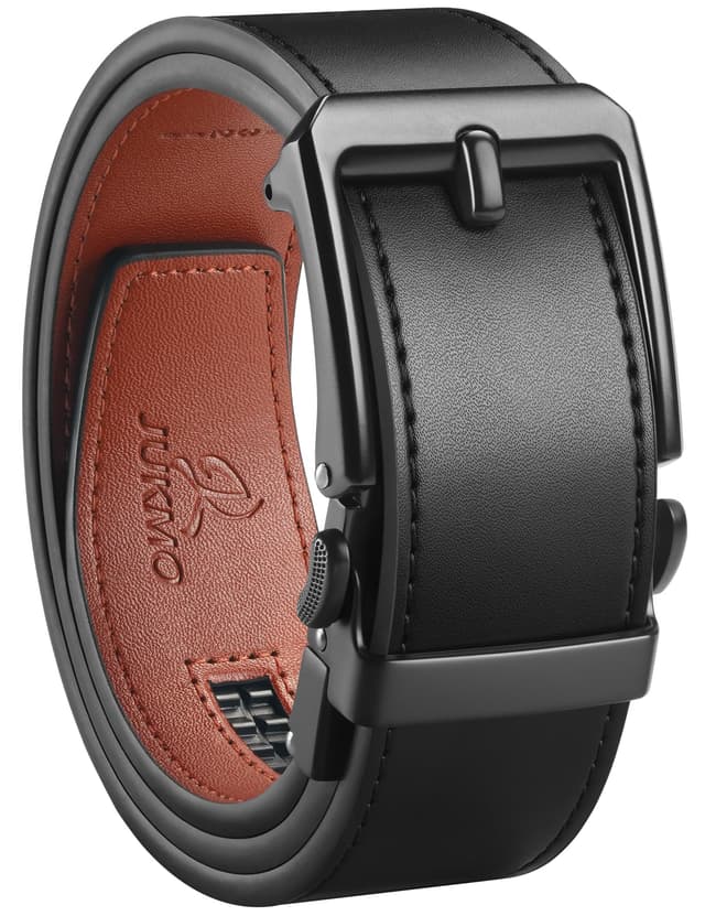 🎁 JUKMO 1.5" (38mm) Leder-Ratschengürtel für Männer in Geschenkbox Schwarz