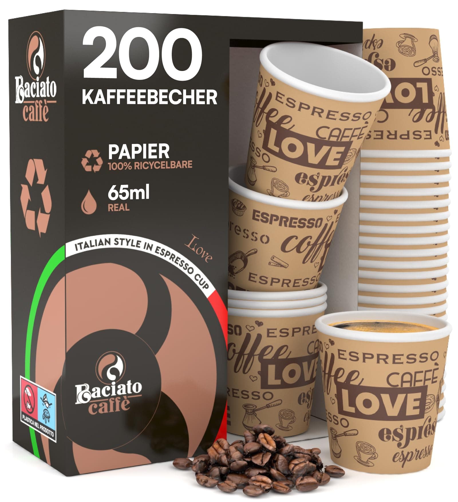 Eurocali 200 Espresso Pappbecher 65ml - Biologisch Abbaubarer Kaffee Einwegbecher 🌿🔝🥛💯