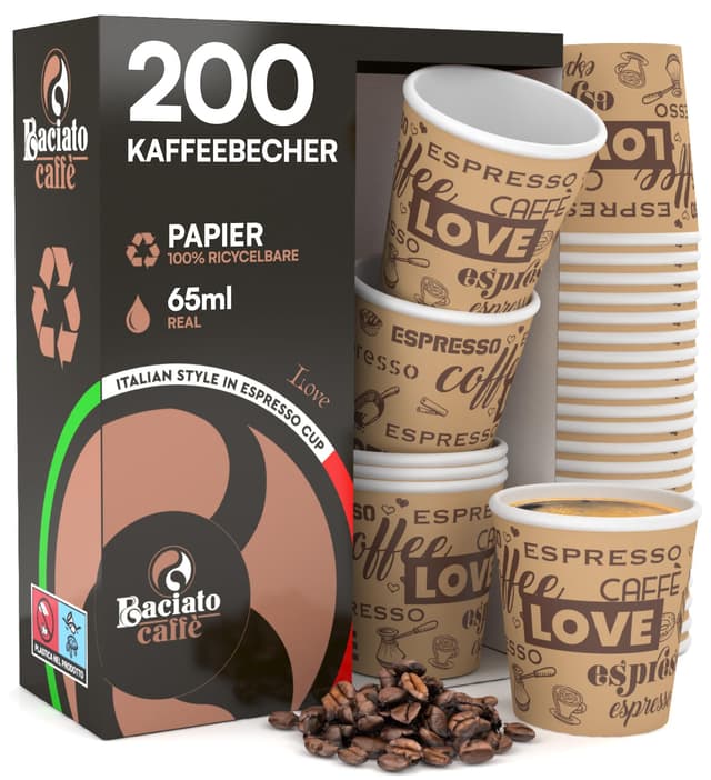 Eurocali 200 Espresso Pappbecher 65ml - Biologisch Abbaubarer Kaffee Einwegbecher 🌿🔝🥛💯