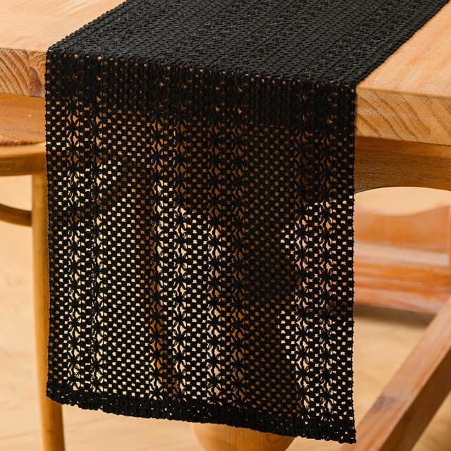 🌸 Tischläufer Boho Deko Schwarz Makramee - Frühling Gehäkelte Spitze - Vintage Table Runner 🌿