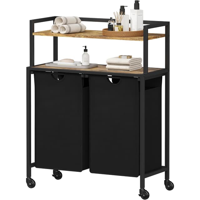 🧺 Lifewit Wäschekorb 2 Fächer mit Ablage und Rollen - Rustikal Braun & Schwarz 🧺