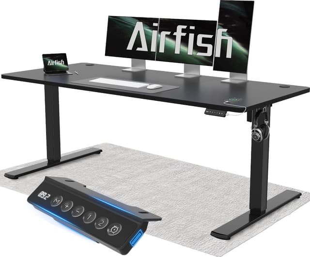 Airfish Höhenverstellbarer Schreibtisch 160x70cm mit USB-Buchse Schwarz