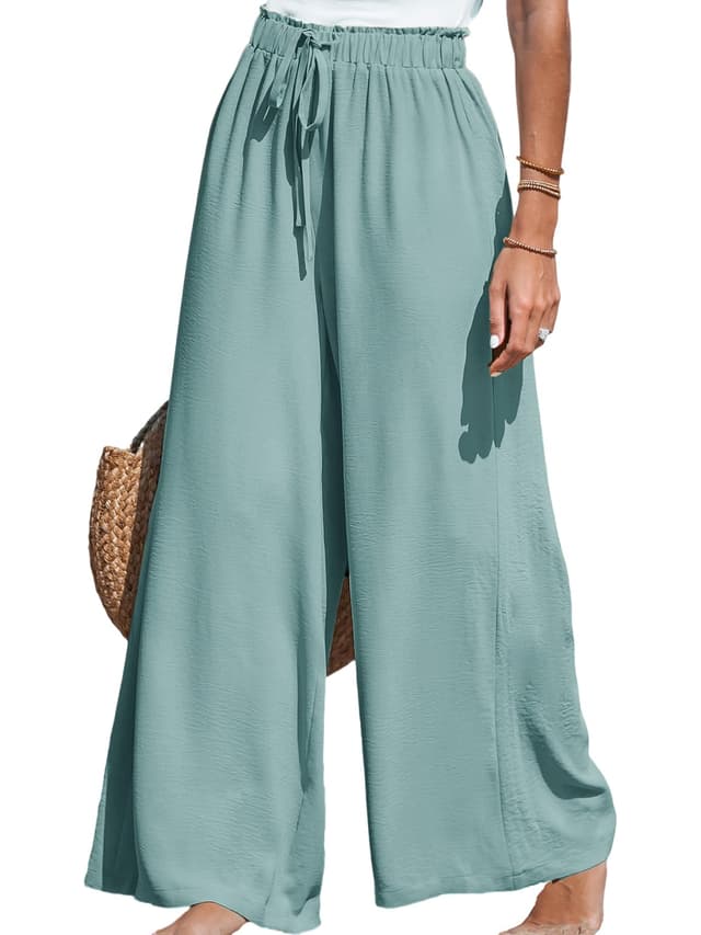🌞 CUPSHE Damen Leichte Weite Hose, High Waist mit Kordelzug und Gummibund, Ganzjahrestaugliche Lange Hose XL Grün 🌿