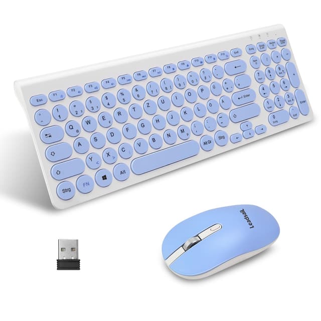 🔵🖱️ LeadsaiL Kabelloses Tastatur-Maus-Set | Leise Maus & Tasten | Ergonomisch | QWERTZ | MacOS | PC Laptop