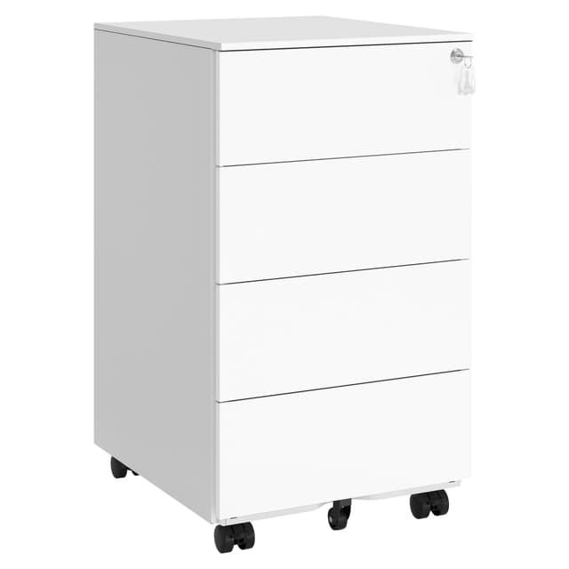 SONGMICS Schubladenschrank, Rollcontainer, mobiler Aktenschrank, Metallschrank, Druckertisch 🌟 OFC064W14 Wolkenweiß