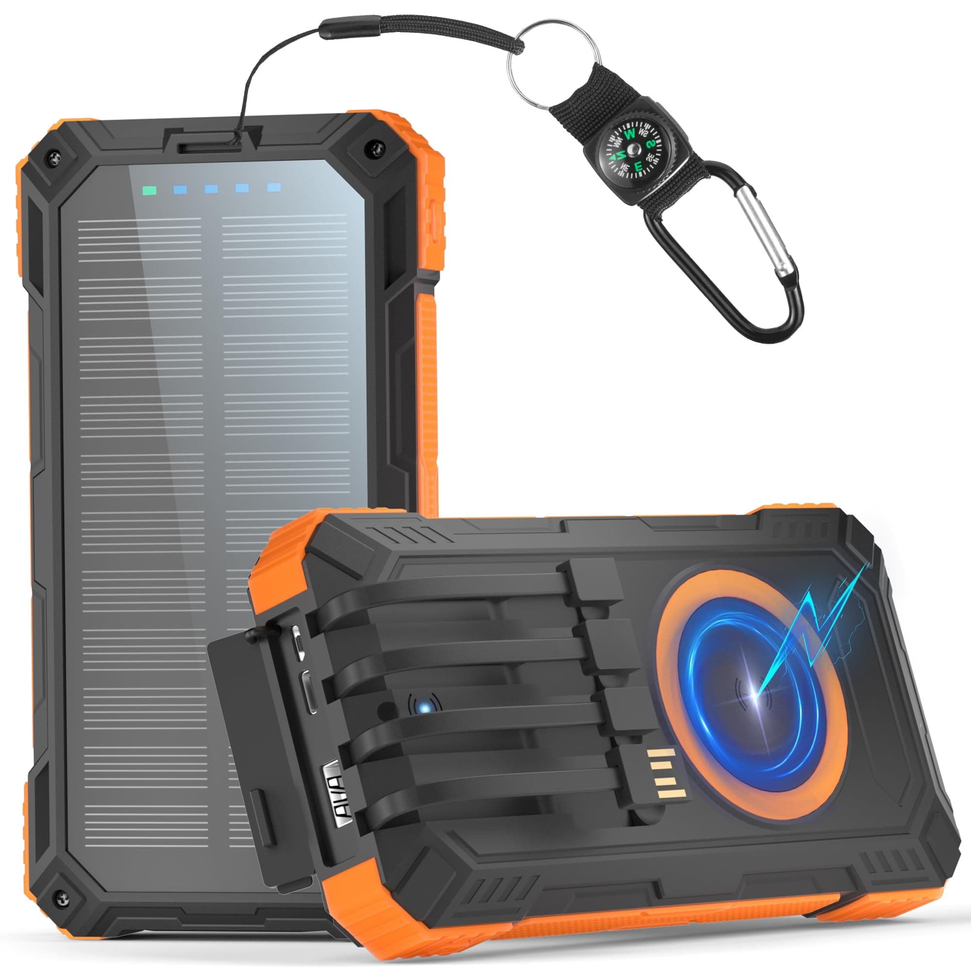 🔋🌞 56800mAh Solar Powerbank mit Wireless-Funktion und 4 Kabeln - Große Kapazität für Outdoor-Abenteuer!