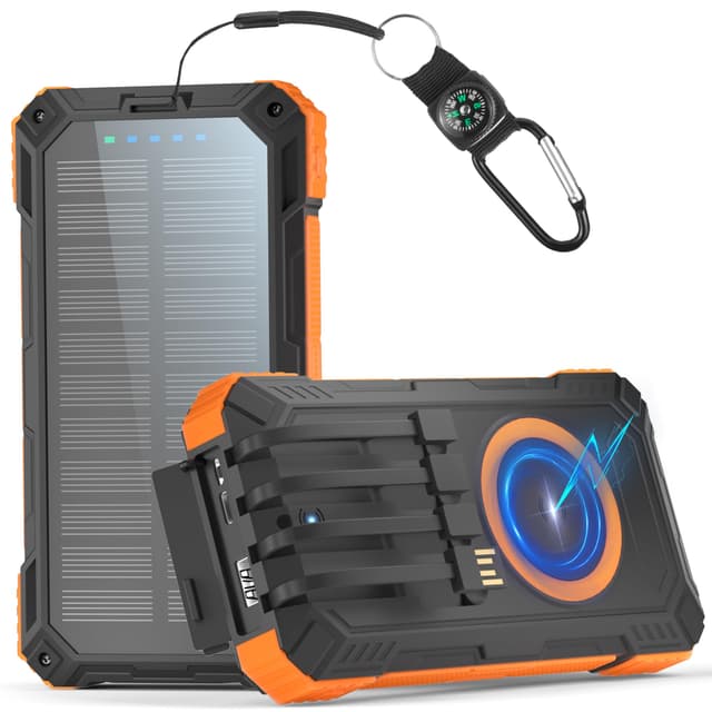 🔋🌞 56800mAh Solar Powerbank mit Wireless-Funktion und 4 Kabeln - Große Kapazität für Outdoor-Abenteuer!