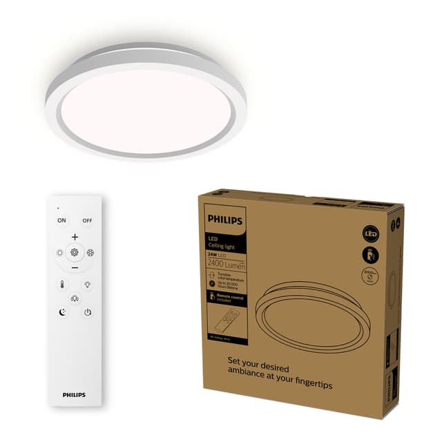 Philips LED-Deckenleuchte mit Fernbedienung, rund, 30 cm, dimmbar, Tunable White, Wohnzimmer, Schlafzimmer, modernes Design, weiß