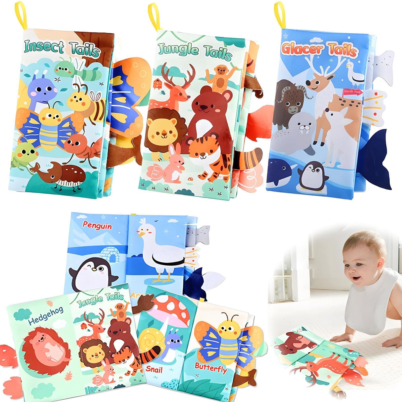 👶📚 AIRCADIA Baby-Ruhebuch 3er Pack | Sensorisches Stoffbuch für 0-6 Monate