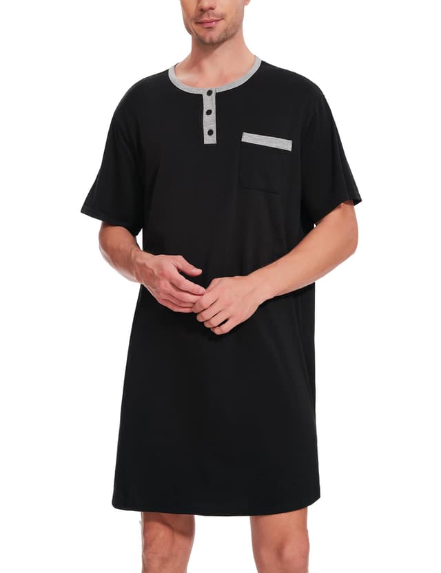 Uniexcosm Nachthemd Herren Kurzarm Schlafshirt Rundhals Einteiliger Schlafanzugoberteile 🌙