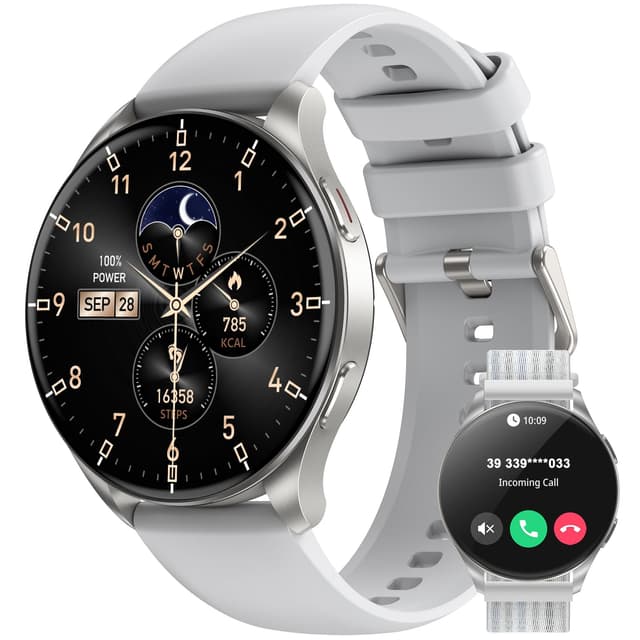 IOWODO Smartwatch Damen Herren 2025 | 1.43" AMOLED Always-On Display ⌚️ | Bluetooth-Anrufe 📞 | IP68 Wasserdicht Fitnessuhr 🏊‍♂️ | 100+ Sportmodi 🚴‍♂️ | 7 Tage Akku 🔋