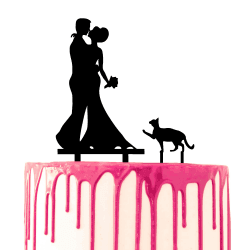 🎂👰🤵 CARISPIBET Tortenaufsatz Braut und Bräutigam mit Katze Kuss umarmt