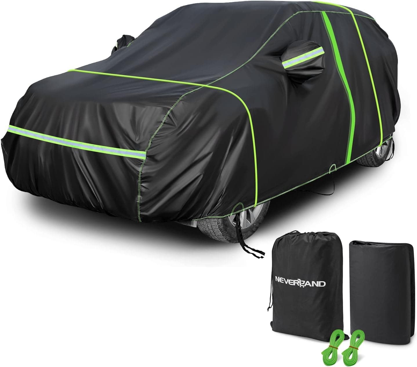 🚗🌧️ Autoabdeckung Vollgarage SUV - Auto Abdeckplane für Winter Outdoor & Indoor - 100% wasserdicht - Grün & Schwarz L 485*190*180 CM