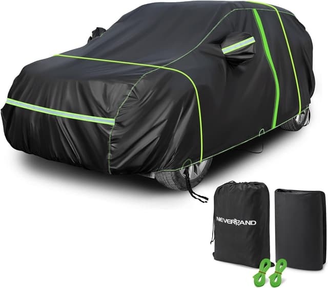 🚗🌧️ Autoabdeckung Vollgarage SUV - Auto Abdeckplane für Winter Outdoor & Indoor - 100% wasserdicht - Grün & Schwarz L 485*190*180 CM