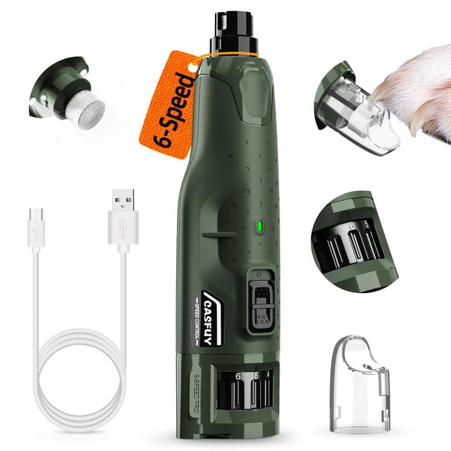 🐾Casfuy Krallenschleifer für Hunde - (45 dB) 6-Gang-Haustier-Krallenschleifer mit 2 LED-Lichtern für große, mittlere und kleine Hunde und Katzen🐾