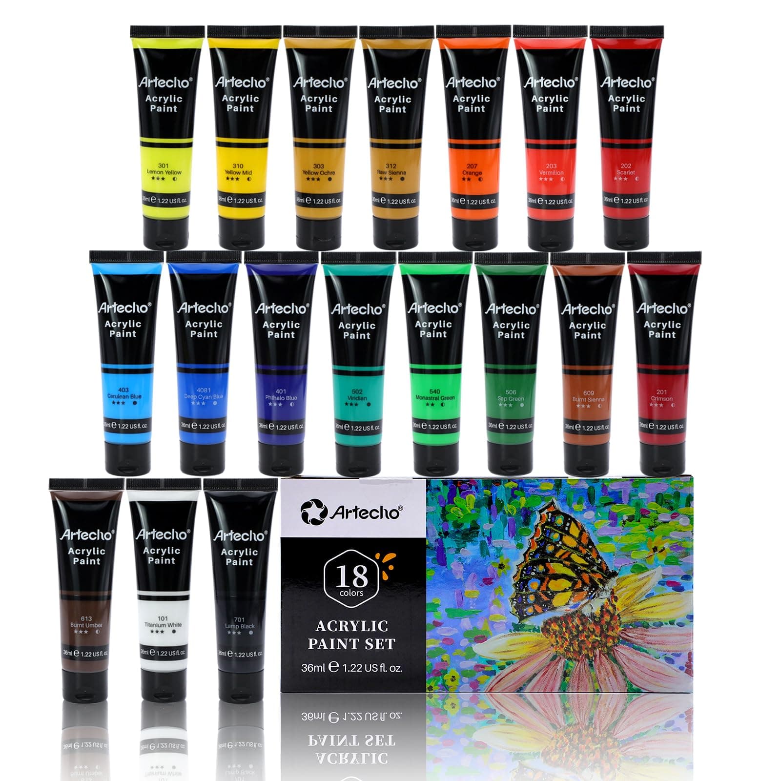 Artecho Acrylfarben Set 18 x 36 ml 🎨🖌️ | Acrylic Paint Set