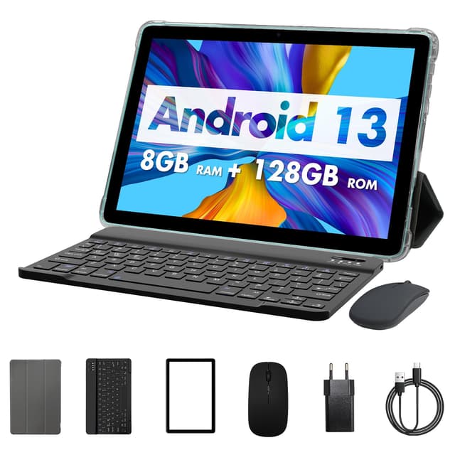 🔥 Angebot: PRITOM 10 Zoll Android 13,3-in-1Tablet, 8GB (4+4), 128GB, Erweiterbar 1TB, 8000mAh, WLAN Tablet, Octa Core Prozessor, WiFi 6, Bluetooth, Gaming Tablet, Tablet PC mit Tasche, Tastatur, Maus, Türkis