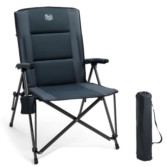 🏕️ TIMBER RIDGE Campingstuhl Faltbar Hohe Rückenlehne XXL Klappstuhl Camping Breiter Sitz 55cm Gepolstert 150kg Tragkraft mit Seitentasche Tasche Camp Garten Balkon Grau 1 Stück 🌿