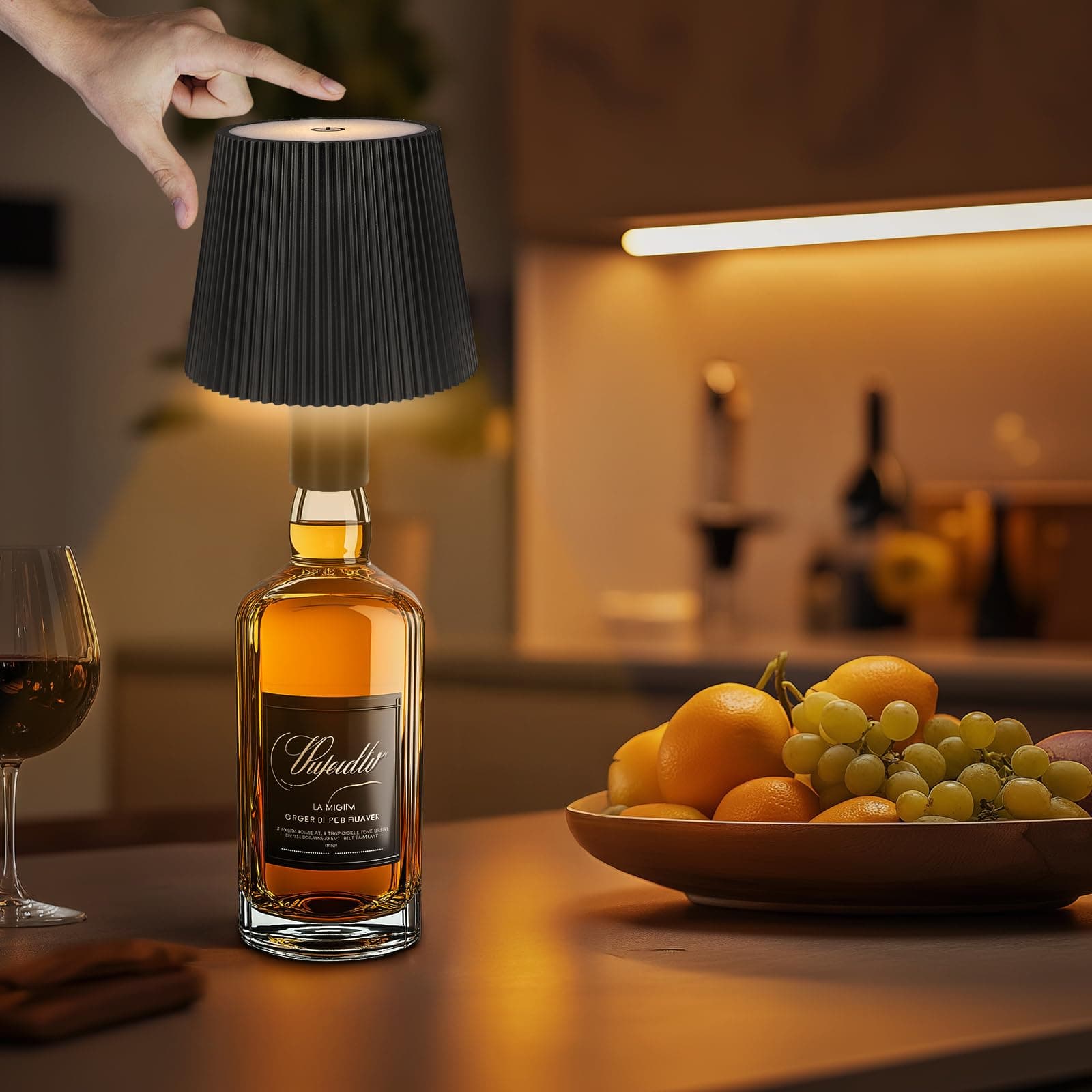 Ketom LED Kabellose Flaschenlampe Aufsatz Aufladbar 🌟 Dimmbare Tischlampe Schwarz