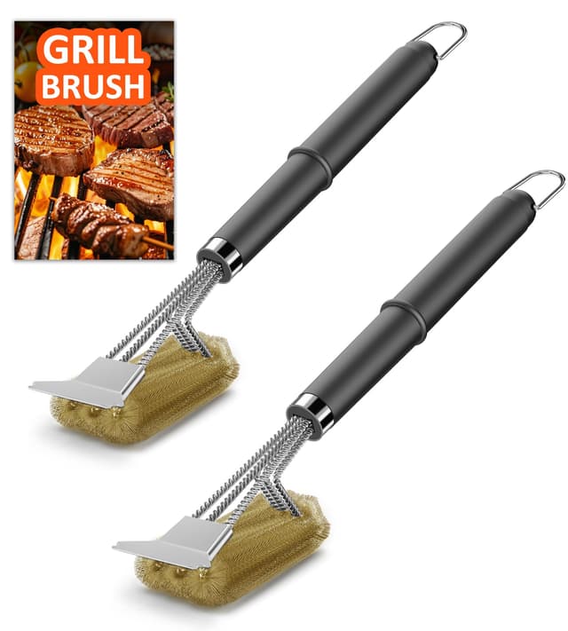 🔥 [2er Pack] Grillbürste Messing mit Schaber und Spatel - Schnelle Reinigung für Gasgrill, Holzkohlegrill, Kugelgrill - TNTOR 🌟
