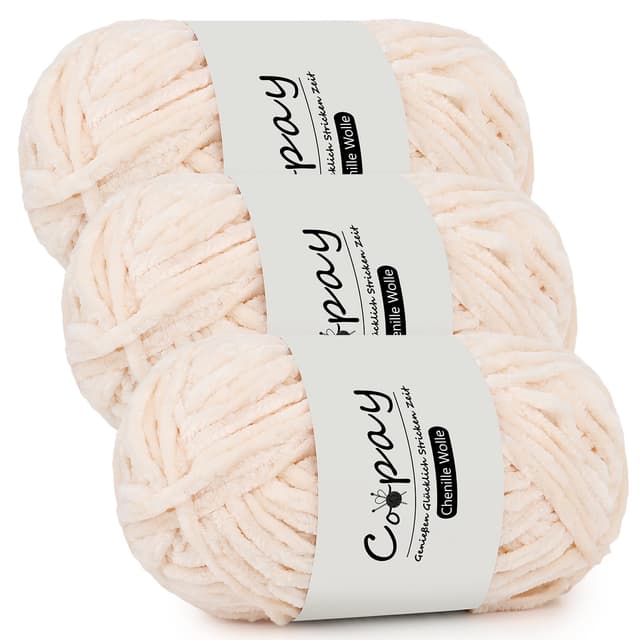 Coopay Chenille Wolle zum Häkeln, 3x100g Samtig Chenillegarn, Dicke Flauschige Weich Chenille Garn, Chenille Wolle, Weicher Plüschwolle Häkelgarn für Decken, Schals - Weiß Rosa 🧶