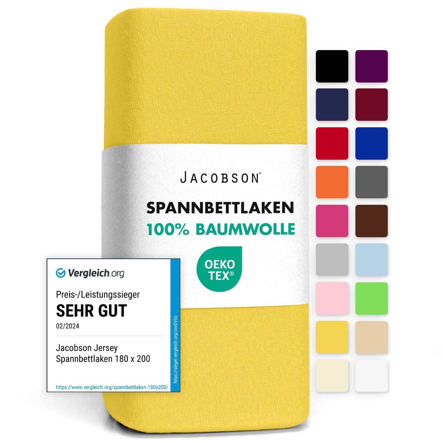 🛏️ Jacobson Jersey Spannbettlaken Gelb 140x200-160x200 cm - Deal