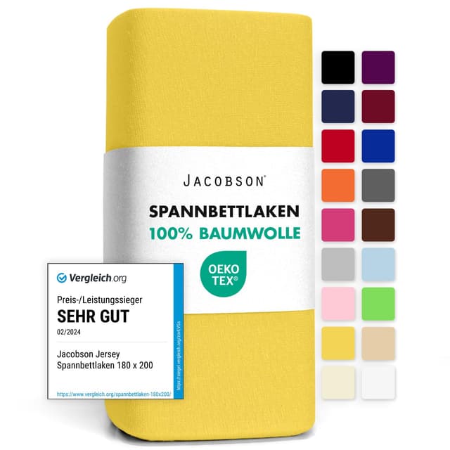 🛏️ Jacobson Jersey Spannbettlaken Gelb 140x200-160x200 cm - Deal