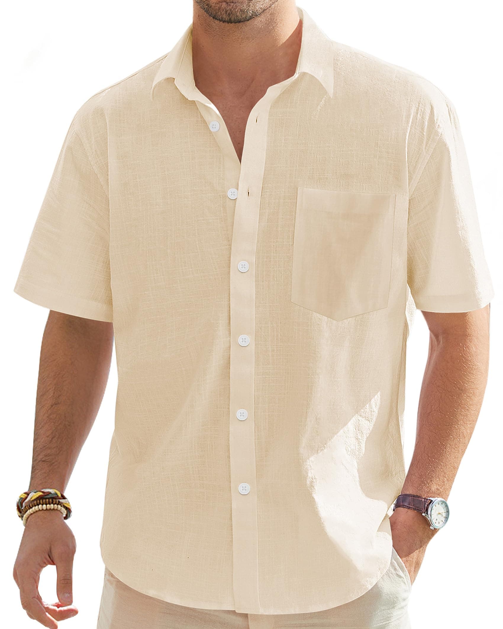 👔 J.VER Leinenhemd Herren Hemd Kurzarm 🌞 Beige - Sommer Casual Regular Fit Shirt