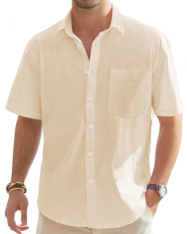 👔 J.VER Leinenhemd Herren Hemd Kurzarm 🌞 Beige - Sommer Casual Regular Fit Shirt
