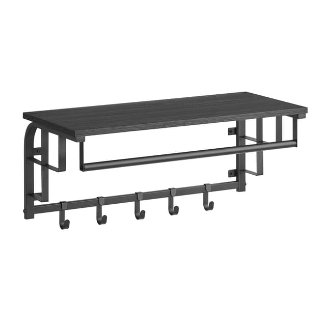 🌟 VASAGLE Wandgarderobe mit Ablage, Wandregal, mit 5 abnehmbaren Haken 🧥