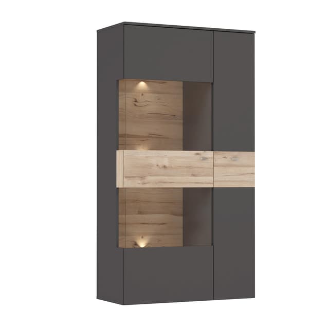 Moderne Vitrine mit 2 Türen - Uni Wolfram Grau/Stabeiche Holzdekor 🏡