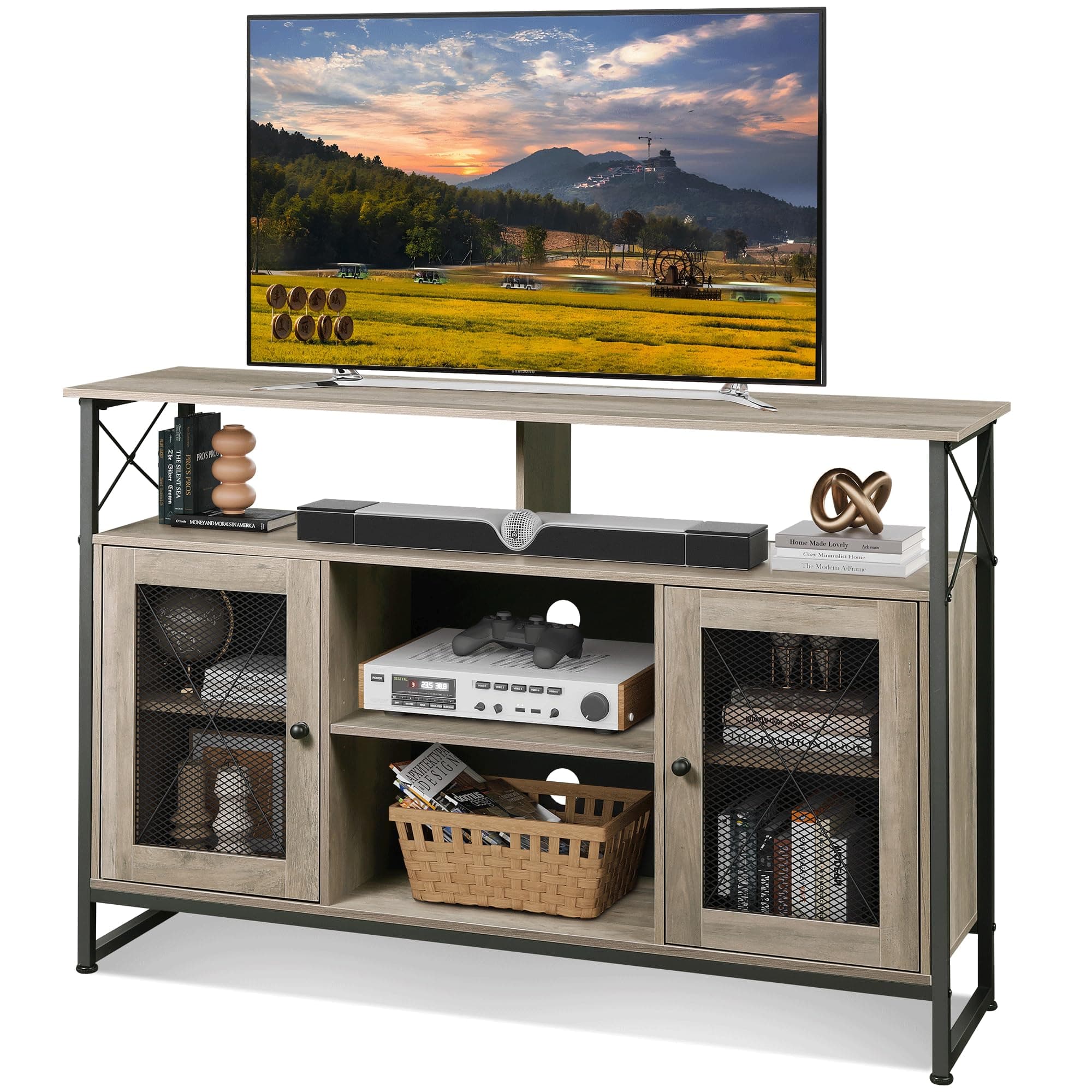 📺🌟 WLIVE TV Schrank für Fernseher bis zu 55 Zoll, Graue Eiche 🌟📺