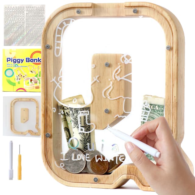 🎁 Lakpopya Spardose Kinder Buchstaben aus Holz | Personalisiertes Sparschwein für Kinder | Geschenk Dekoration Taufe für Jungen Mädchen