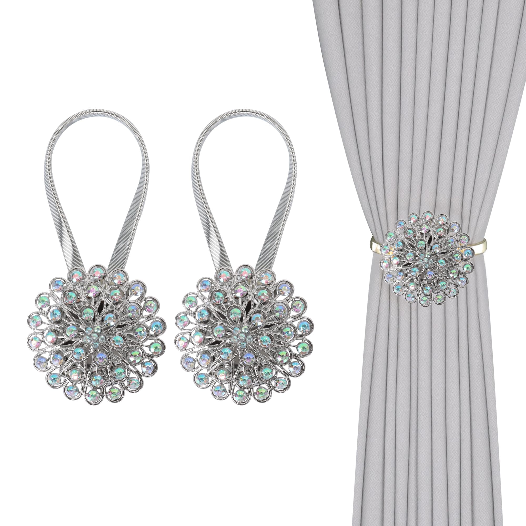 🌟 Angebot: Meplait 2er Pack Magnetische Vorhangträger mit Glitzernde Kristallblume 🌈