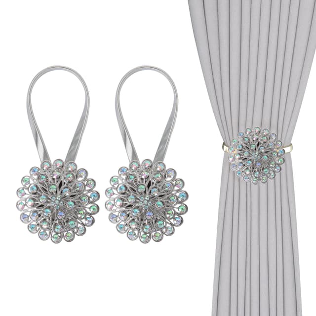 🌟 Angebot: Meplait 2er Pack Magnetische Vorhangträger mit Glitzernde Kristallblume 🌈