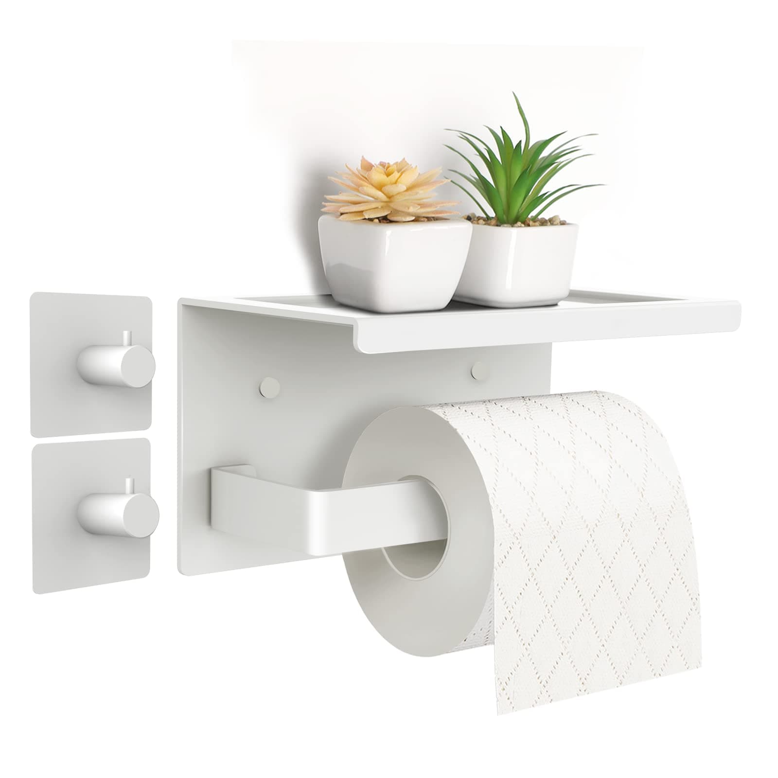 🚽🧻 Acmetop Toilettenpapierhalter ohne Bohren mit Ablage - Weiß