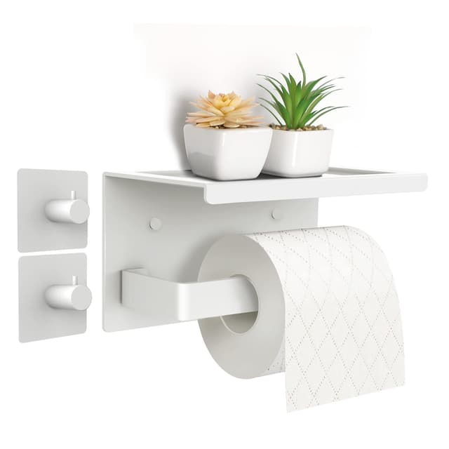 🚽🧻 Acmetop Toilettenpapierhalter ohne Bohren mit Ablage - Weiß