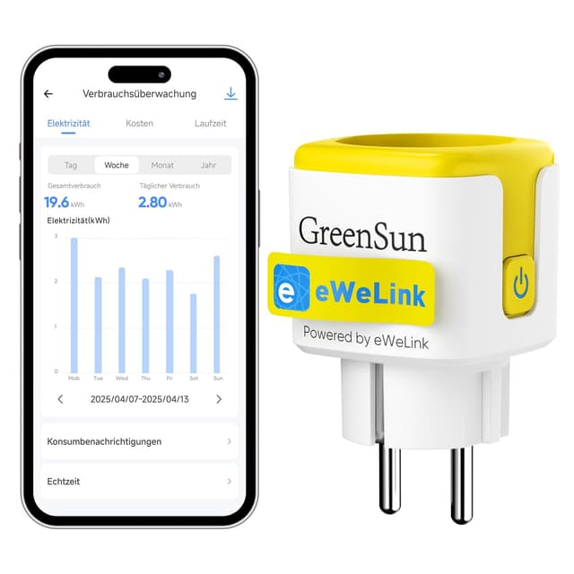 🌟 GreenSun WLAN Steckdose Stromzähler Steckdose - mit eWeLink APP 2.4G 16A 🌟