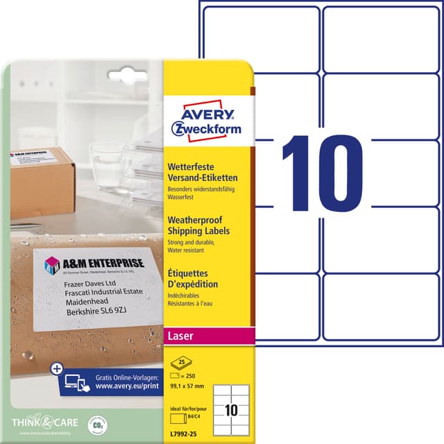 🏷️ AVERY Zweckform L7992-25 wetterfeste Versandetiketten/ Versandaufkleber (250 Etiketten)