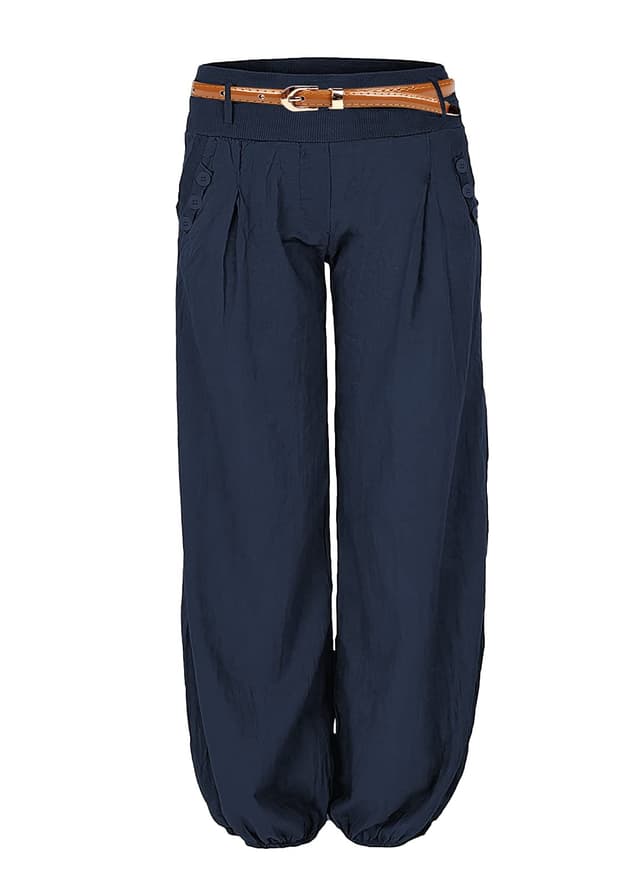 Cindeyar Damen Haremshose Elegant Winter Pumphose Lange Leinen Hose mit Gürtel Aladin Pants 🔥