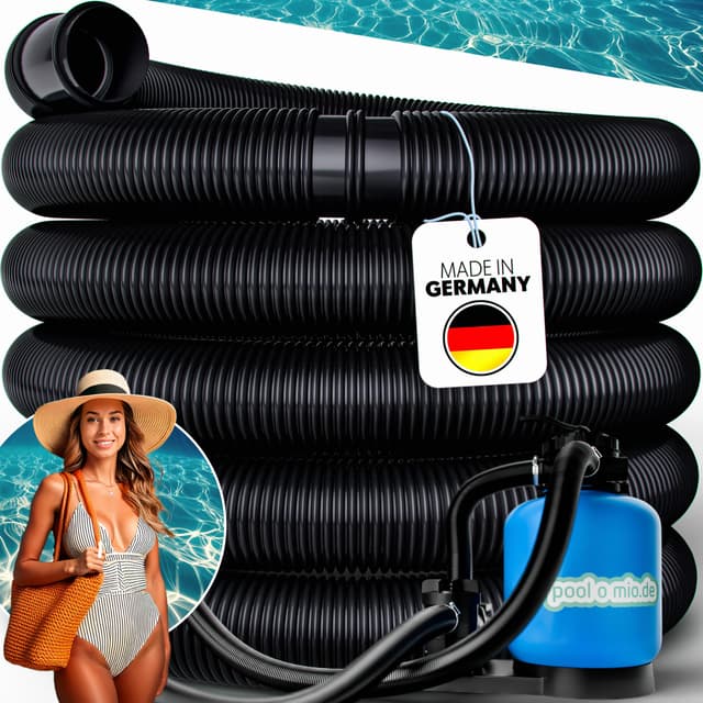 poolomio® Poolschlauch 32mm / 15m Schwarz | Flexibler Solarschlauch für Poolpumpe