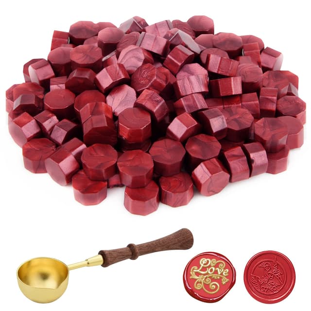 💌 ASTARON 100 Stück Siegelwachs Rot mit Wachsschmelzlöffel 🎁