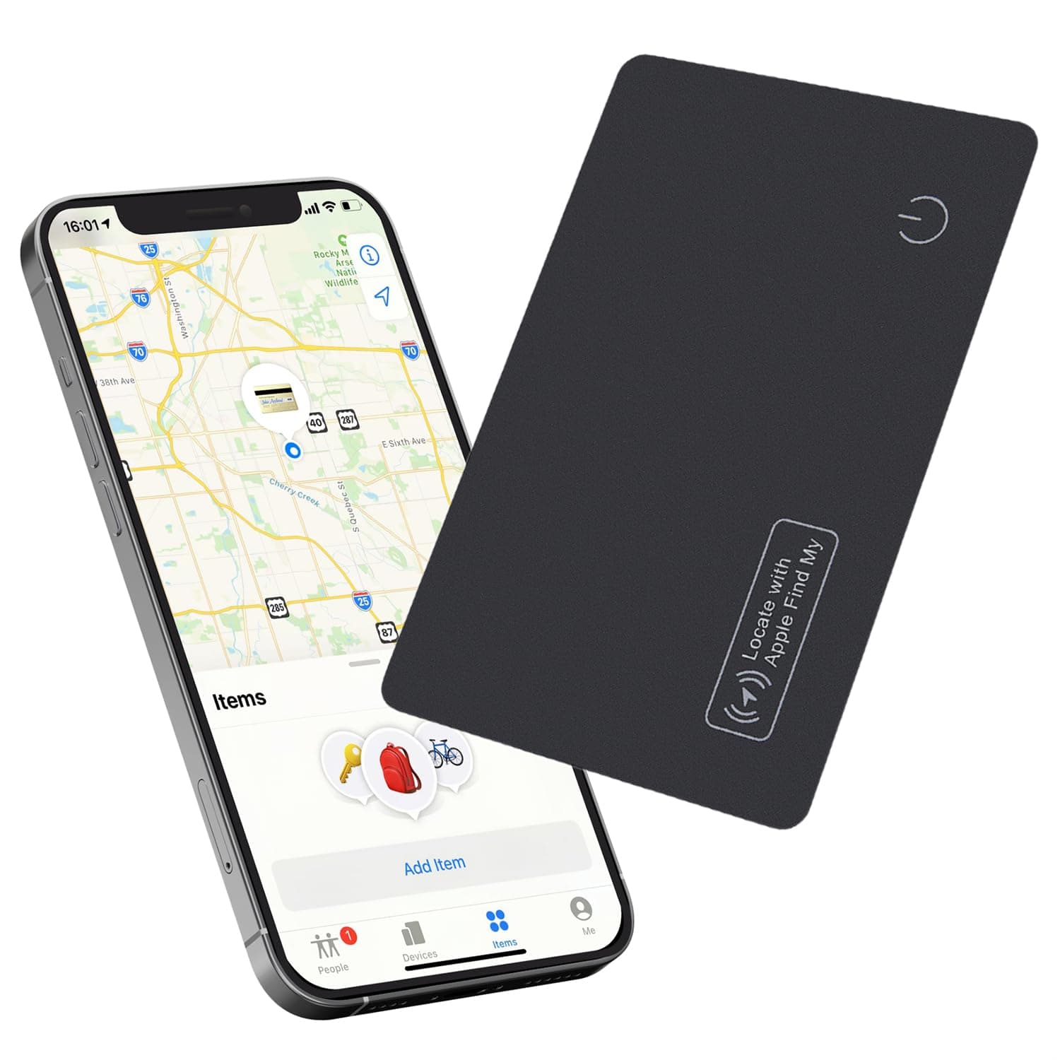 🔍 Reyke Dünne Geldbörsen-Tracker-Karte | Apple Find My kompatibel | Schwarz